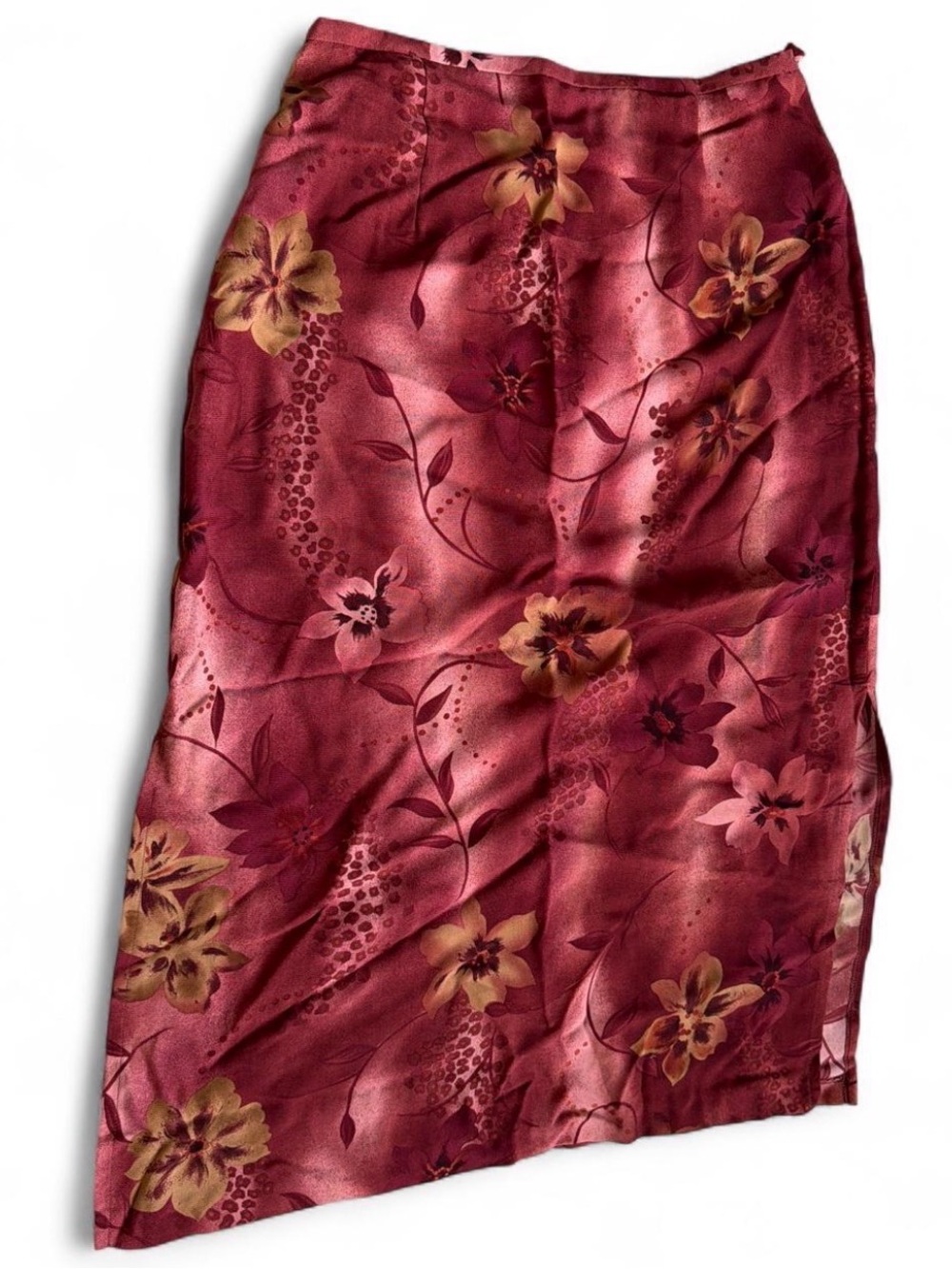 Vintage Requirements Tropica Hawaiian Floral Midi Skirt Pink Burgundy Resort 30W